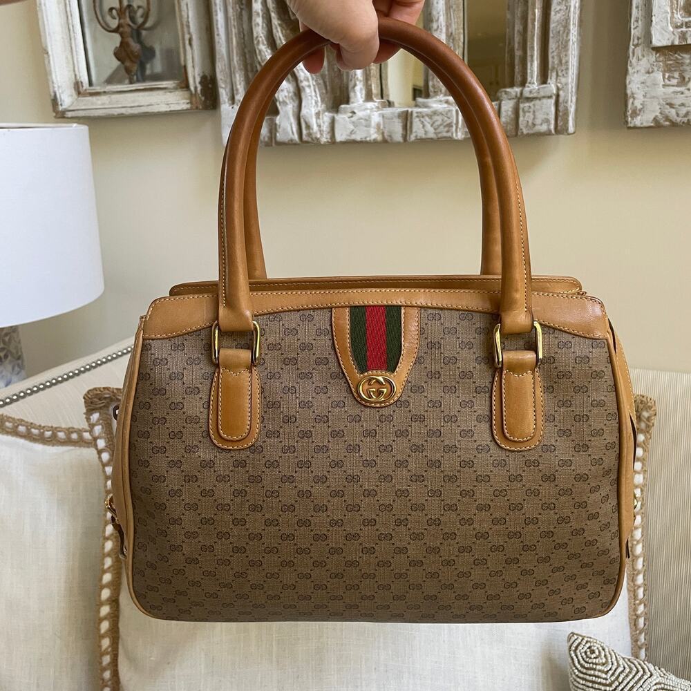 Gucci Vintage Micro GG Canvas Satchel | Web Stripe, Knight Charm Rare